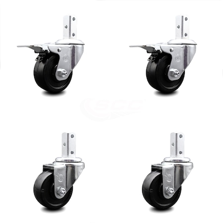 Service Caster 3 Inch Soft Rubber Swivel 3/4 Inch Square Stem Caster Total Lock Brakes, 2PK SCC-SQTTL20S314-SRS-34-2-S-2